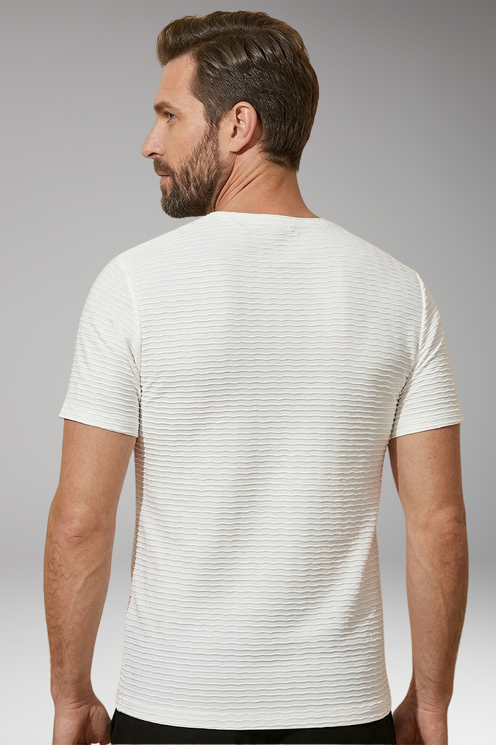 Men’s T‑Shirt with V‑Neck and Textured Wave Surface