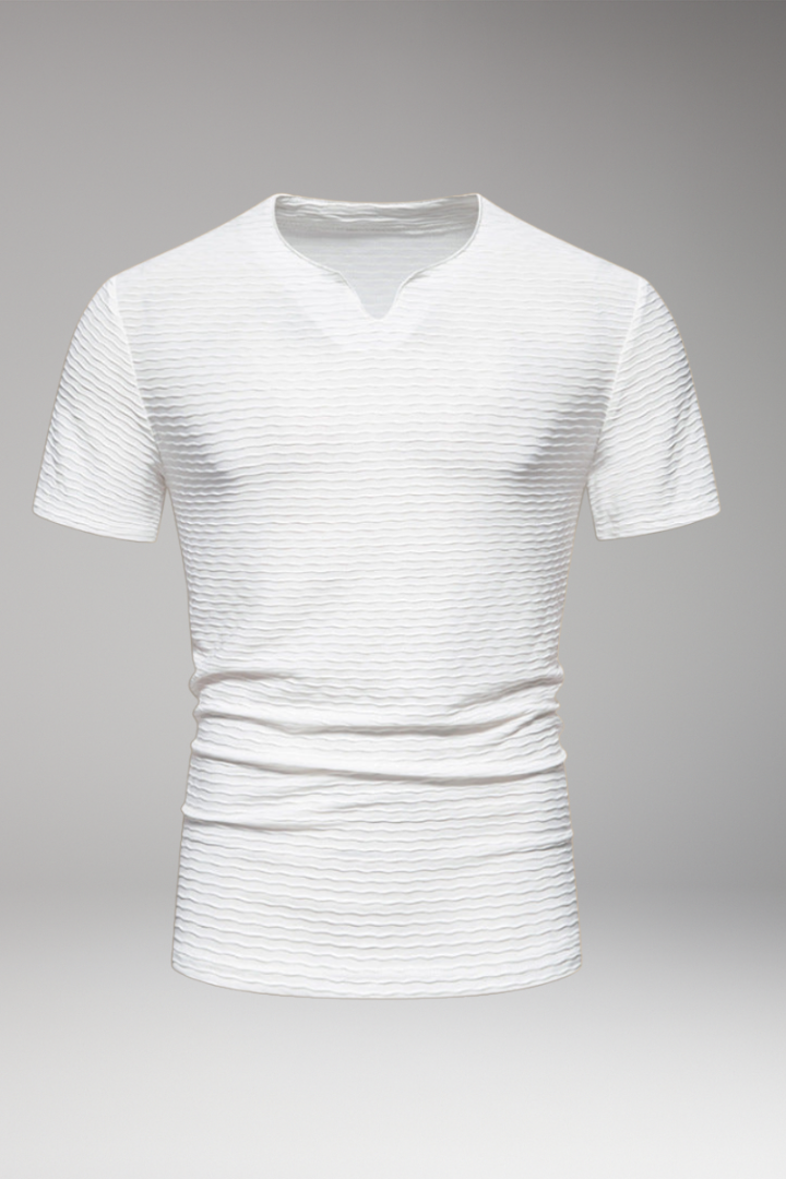 Men’s T‑Shirt with V‑Neck and Textured Wave Surface