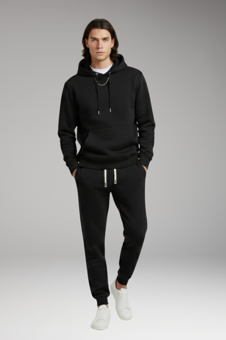 Men’s Tracksuit Set with Pull-On Hoodie and Tapered Joggers