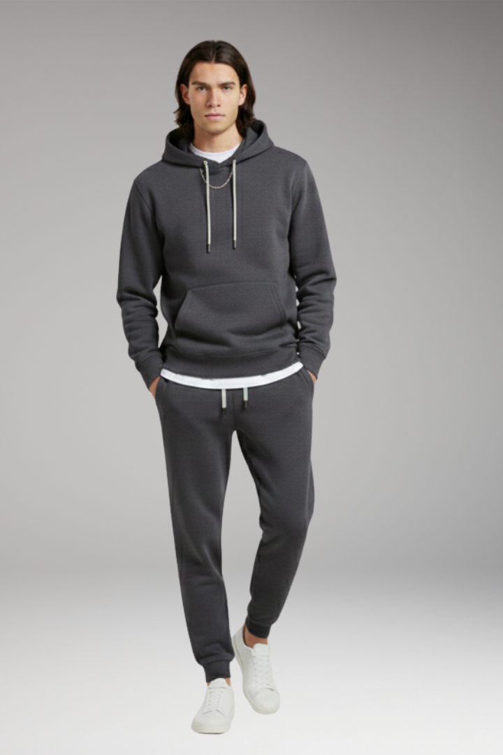 Men’s Tracksuit Set with Pull-On Hoodie and Tapered Joggers