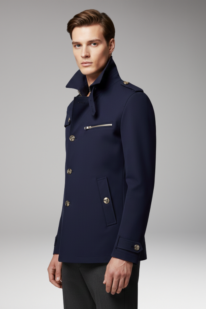 Men’s Trench Coat with Front Button Closure and Structured Exterior