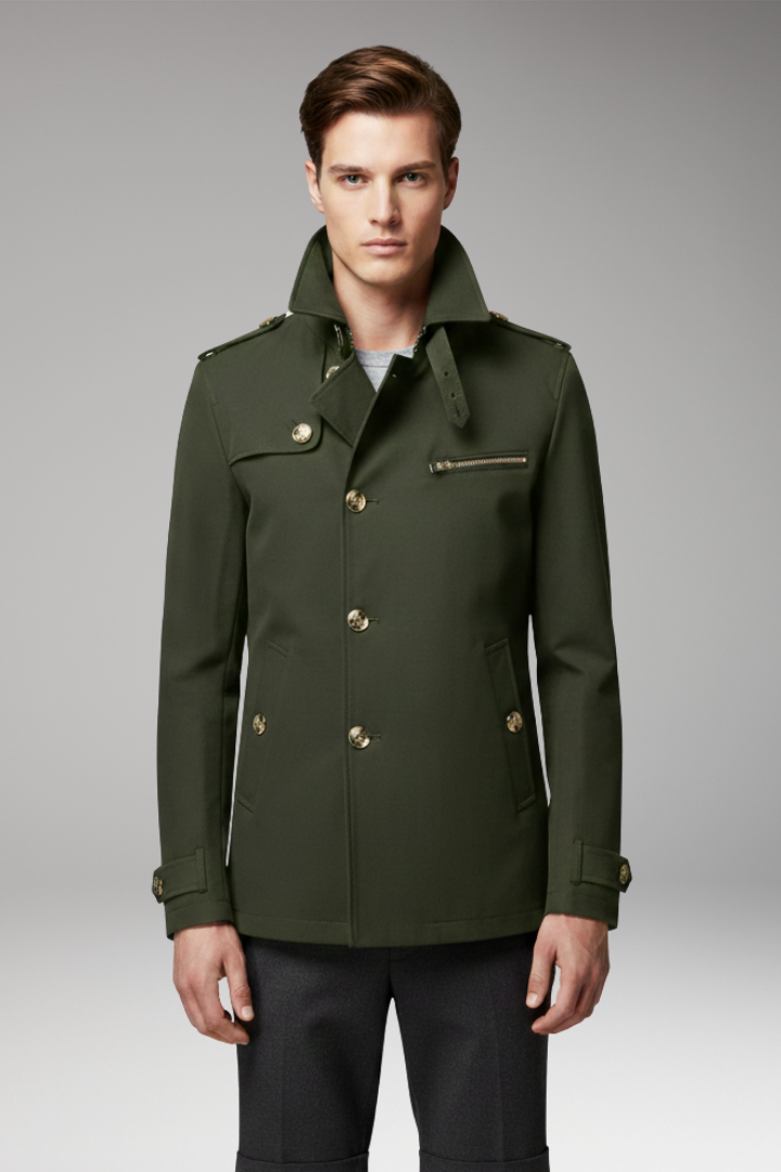 Men’s Trench Coat with Front Button Closure and Structured Exterior