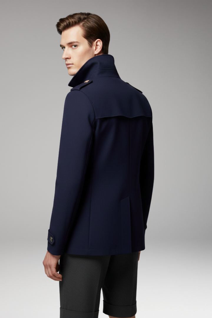 Men’s Trench Coat with Front Button Closure and Structured Exterior