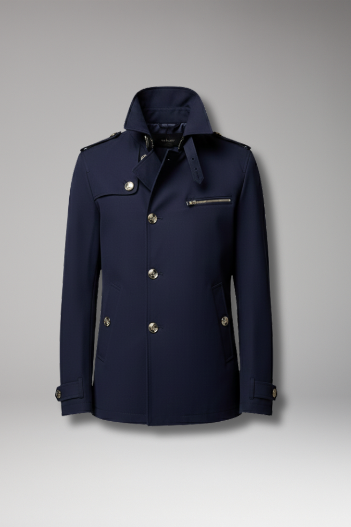 Men’s Trench Coat with Front Button Closure and Structured Exterior