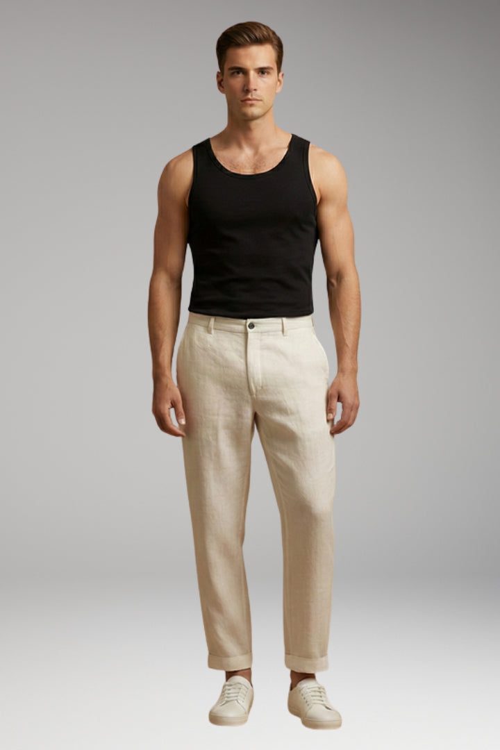 Men’s Trousers with Button Fastening and Cuffed Hems