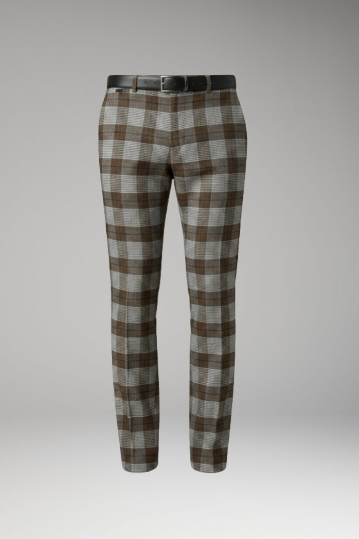 Men’s Trousers with Checkered Pattern and Side Pockets