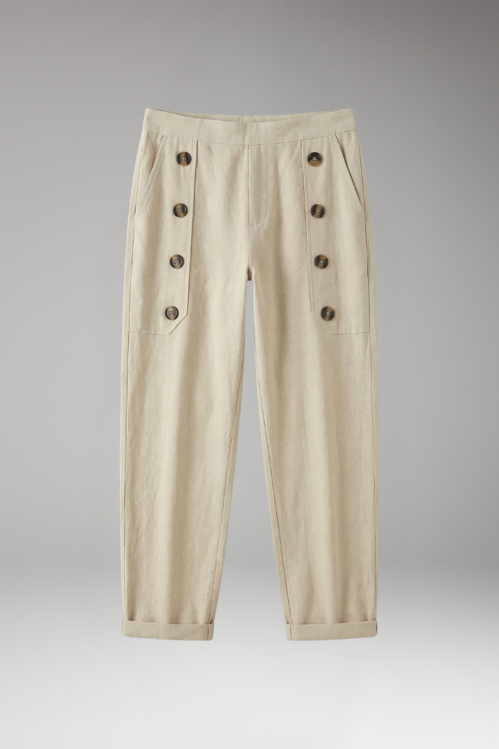 Men's Trousers with Elastic Waist and Button Details