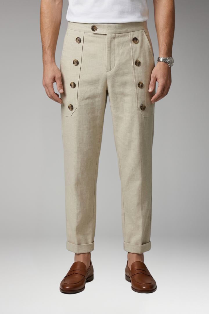 Men's Trousers with Elastic Waist and Button Details