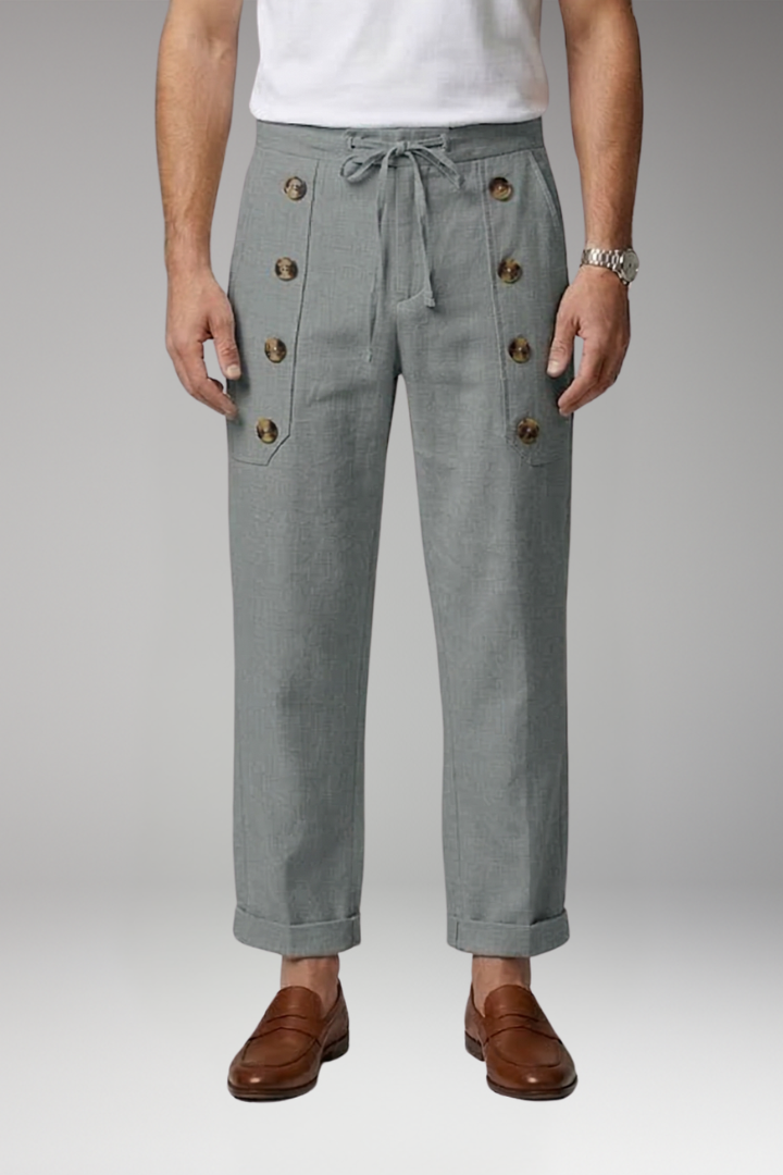 Men's Trousers with Elastic Waist and Button Details