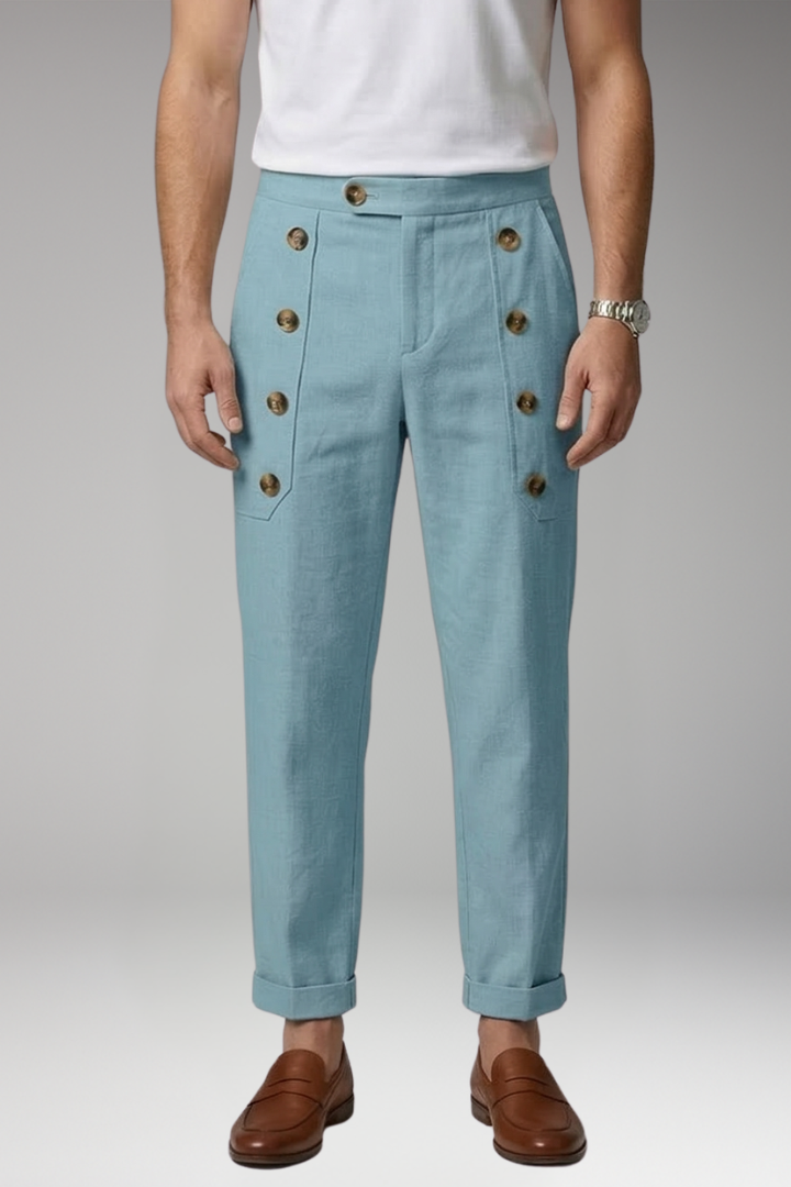 Men's Trousers with Elastic Waist and Button Details