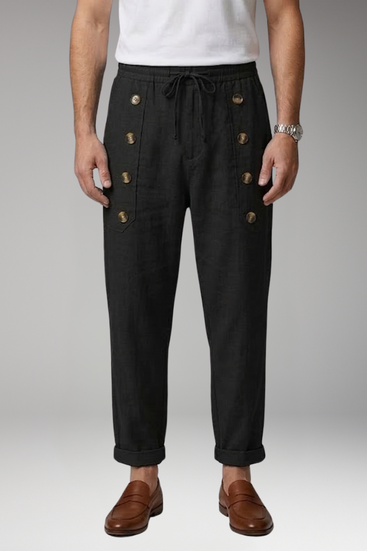 Men's Trousers with Elastic Waist and Button Details