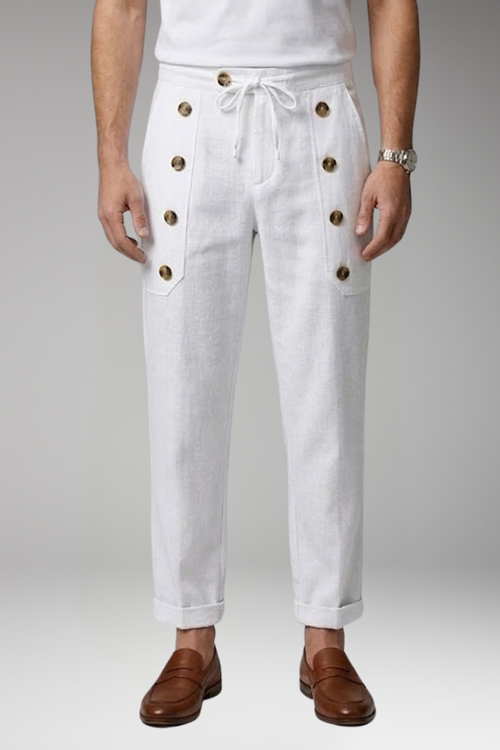 Men's Trousers with Elastic Waist and Button Details