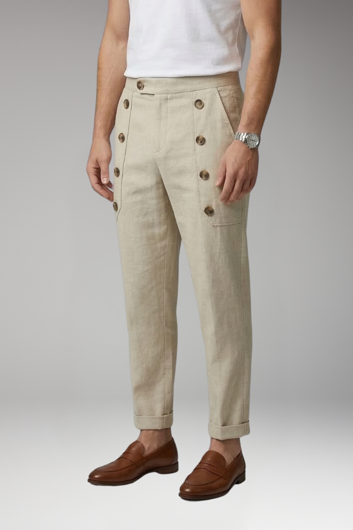 Men's Trousers with Elastic Waist and Button Details
