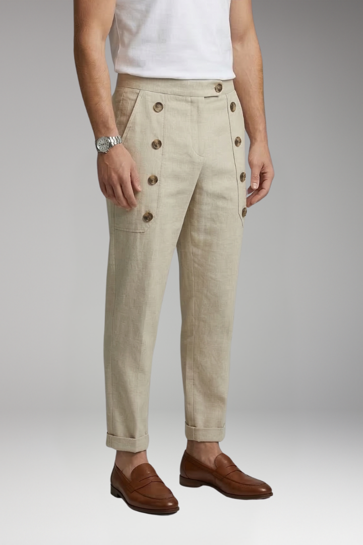 Men's Trousers with Elastic Waist and Button Details