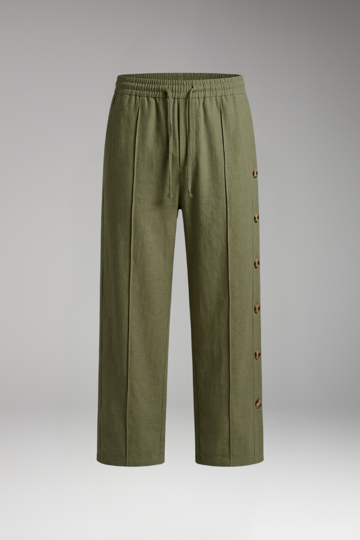 Men's Trousers with Elastic Waist and Side Buttons