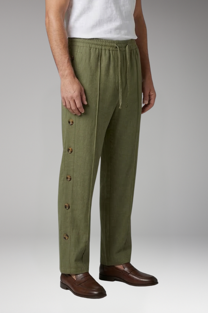 Men's Trousers with Elastic Waist and Side Buttons