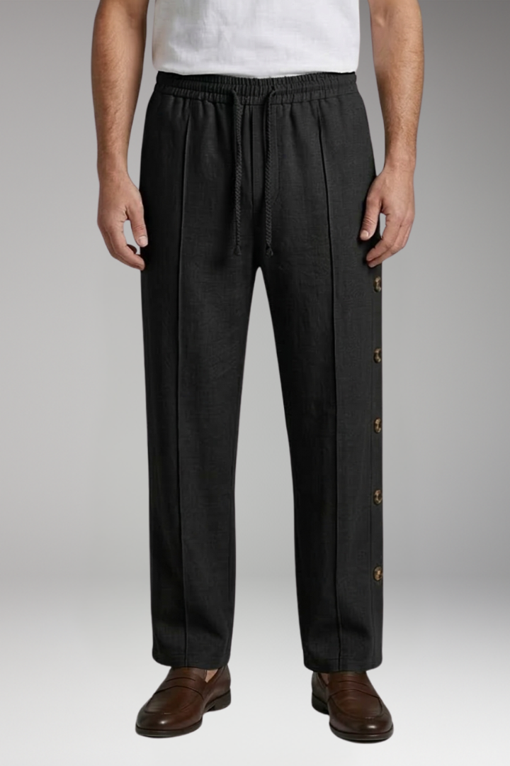 Men's Trousers with Elastic Waist and Side Buttons