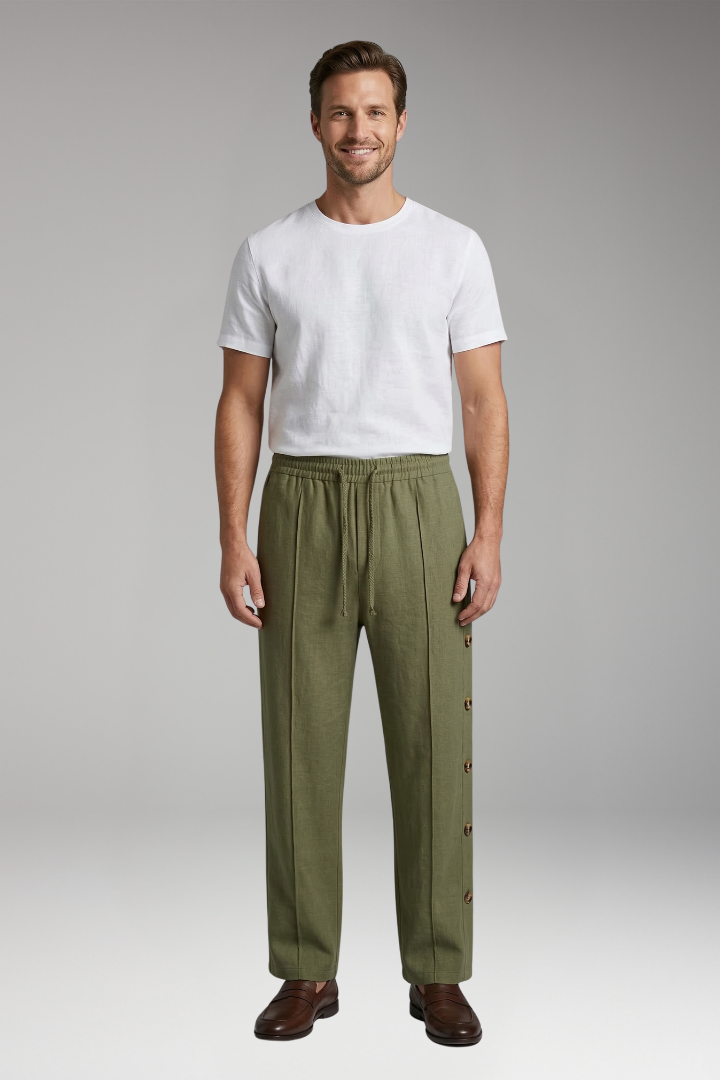 Men's Trousers with Elastic Waist and Side Buttons
