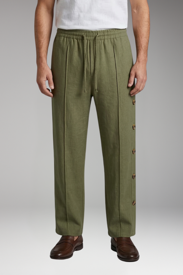 Men's Trousers with Elastic Waist and Side Buttons