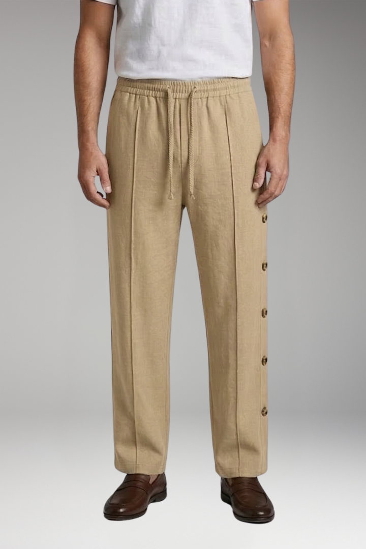 Men's Trousers with Elastic Waist and Side Buttons