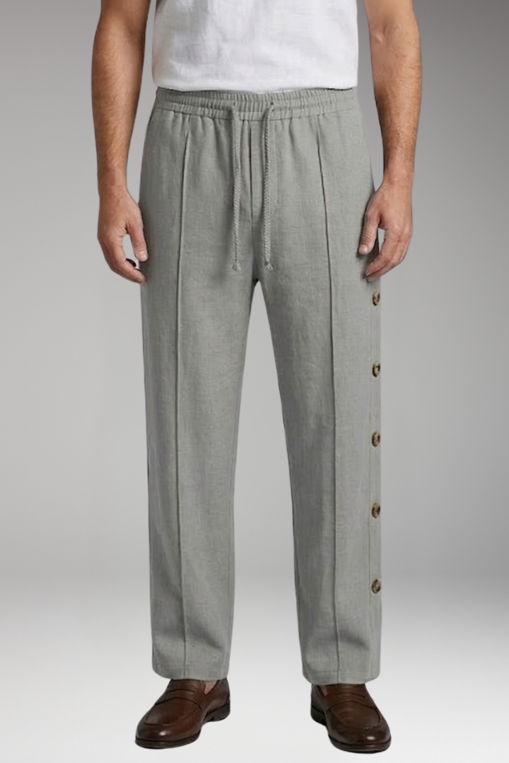 Men's Trousers with Elastic Waist and Side Buttons