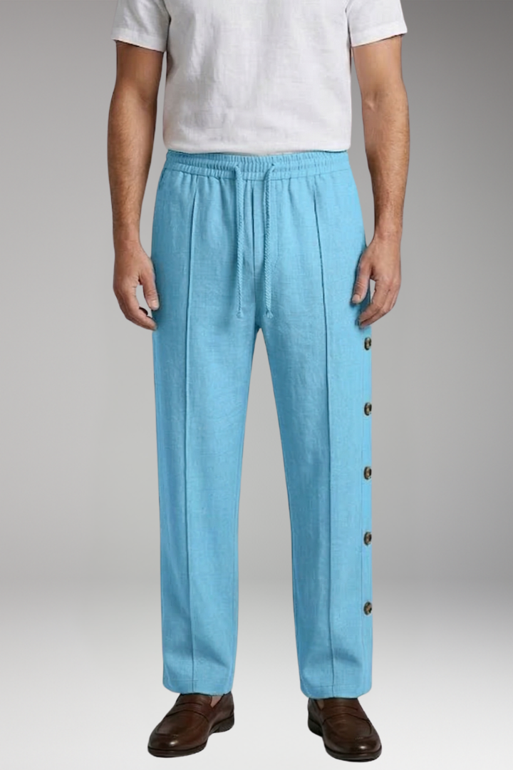Men's Trousers with Elastic Waist and Side Buttons