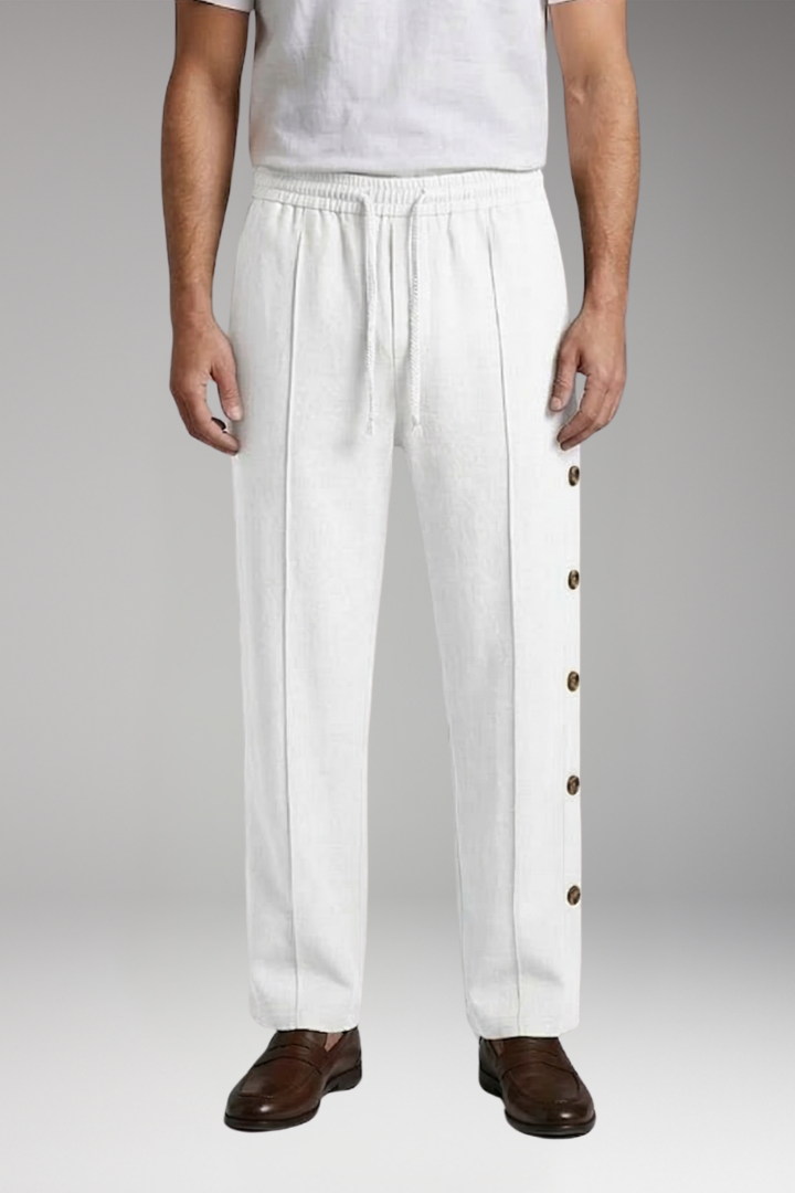 Men's Trousers with Elastic Waist and Side Buttons