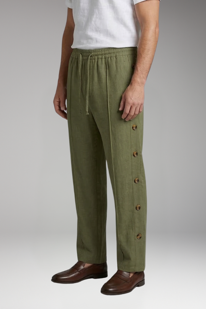 Men's Trousers with Elastic Waist and Side Buttons