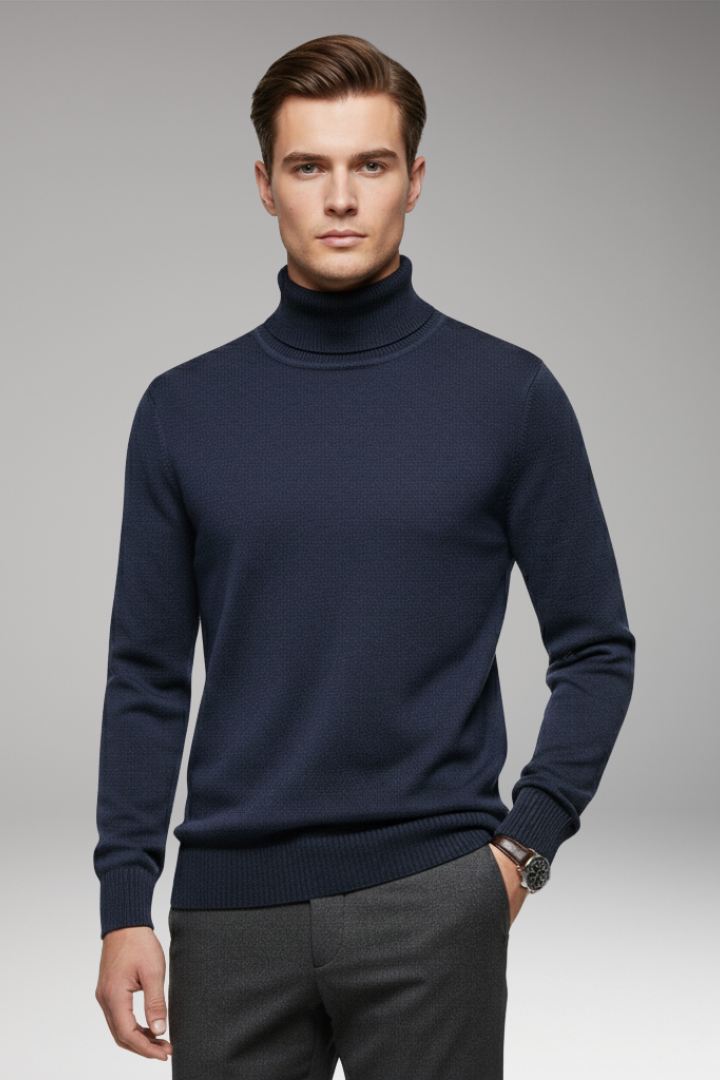 Men’s Turtleneck Jumper with Ribbed Cuffs and Ribbed Hem