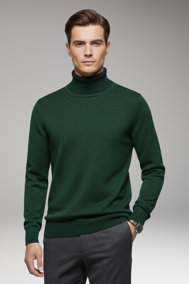 Men’s Turtleneck Jumper with Ribbed Cuffs and Ribbed Hem