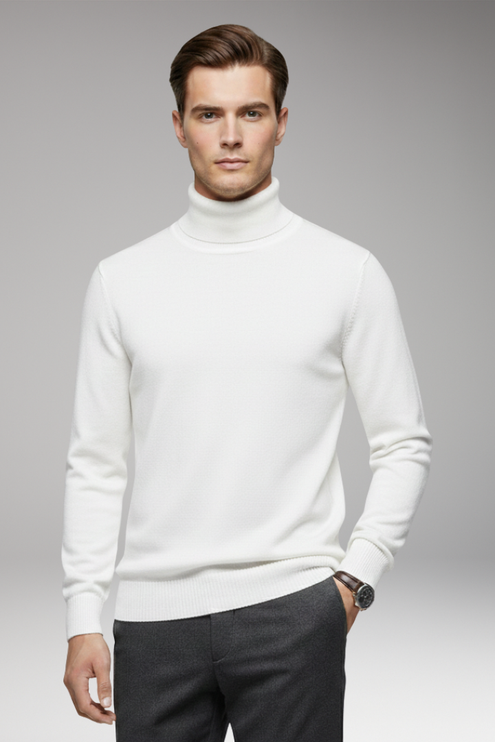 Men’s Turtleneck Jumper with Ribbed Cuffs and Ribbed Hem