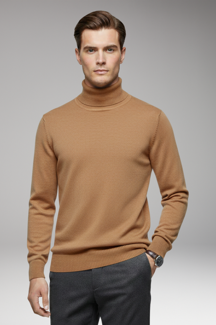 Men’s Turtleneck Jumper with Ribbed Cuffs and Ribbed Hem
