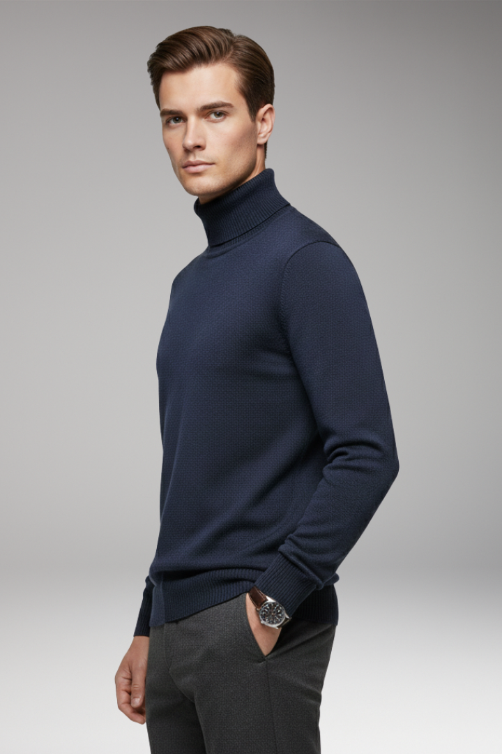 Men’s Turtleneck Jumper with Ribbed Cuffs and Ribbed Hem