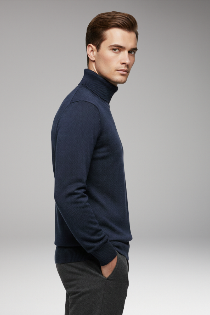 Men’s Turtleneck Jumper with Ribbed Cuffs and Ribbed Hem