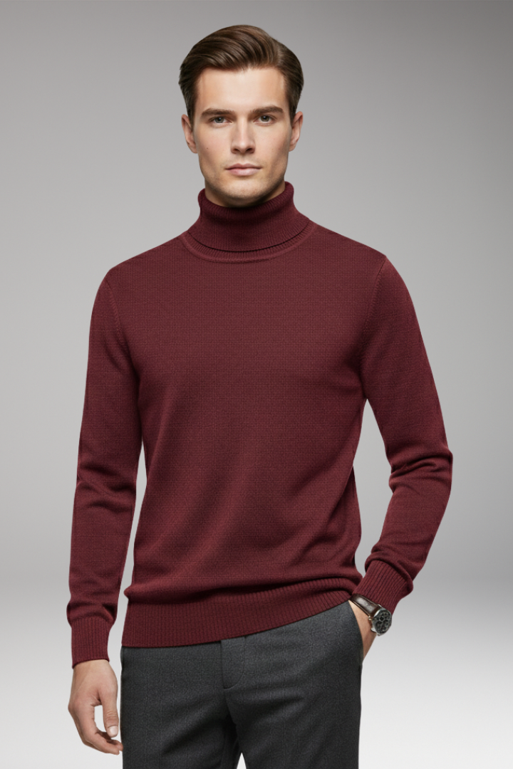 Men’s Turtleneck Jumper with Ribbed Cuffs and Ribbed Hem