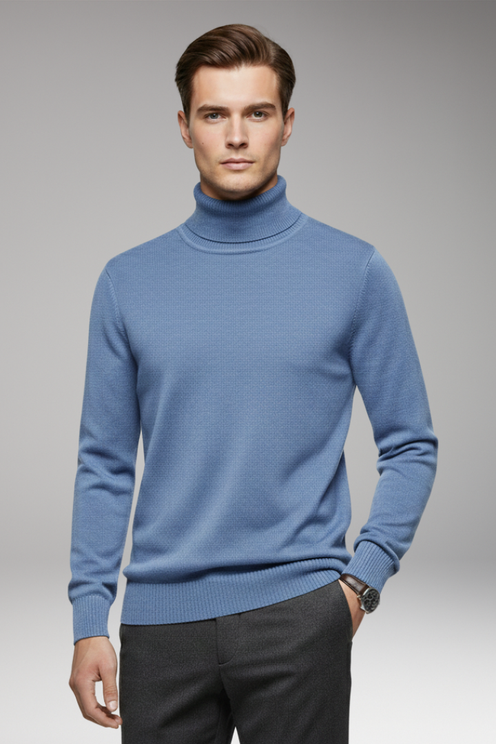 Men’s Turtleneck Jumper with Ribbed Cuffs and Ribbed Hem