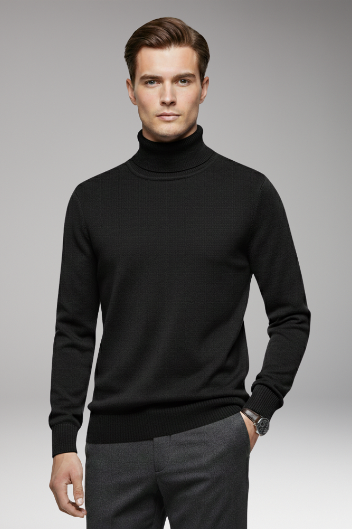 Men’s Turtleneck Jumper with Ribbed Cuffs and Ribbed Hem