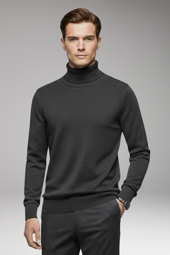 Men’s Turtleneck Jumper with Ribbed Cuffs and Ribbed Hem