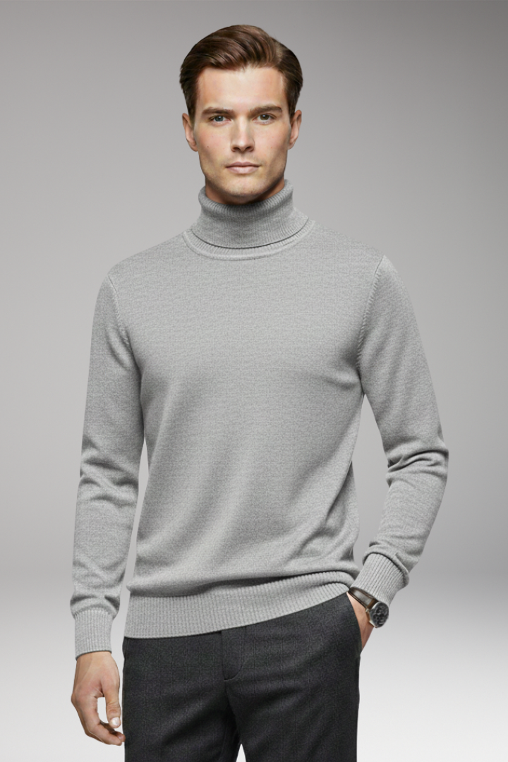 Men’s Turtleneck Jumper with Ribbed Cuffs and Ribbed Hem