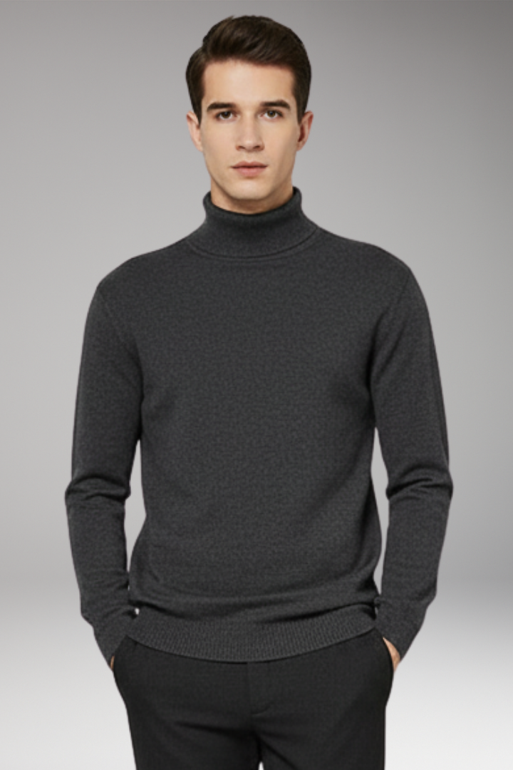 Men’s Turtleneck Jumper with Ribbed Edges and Plain Surface