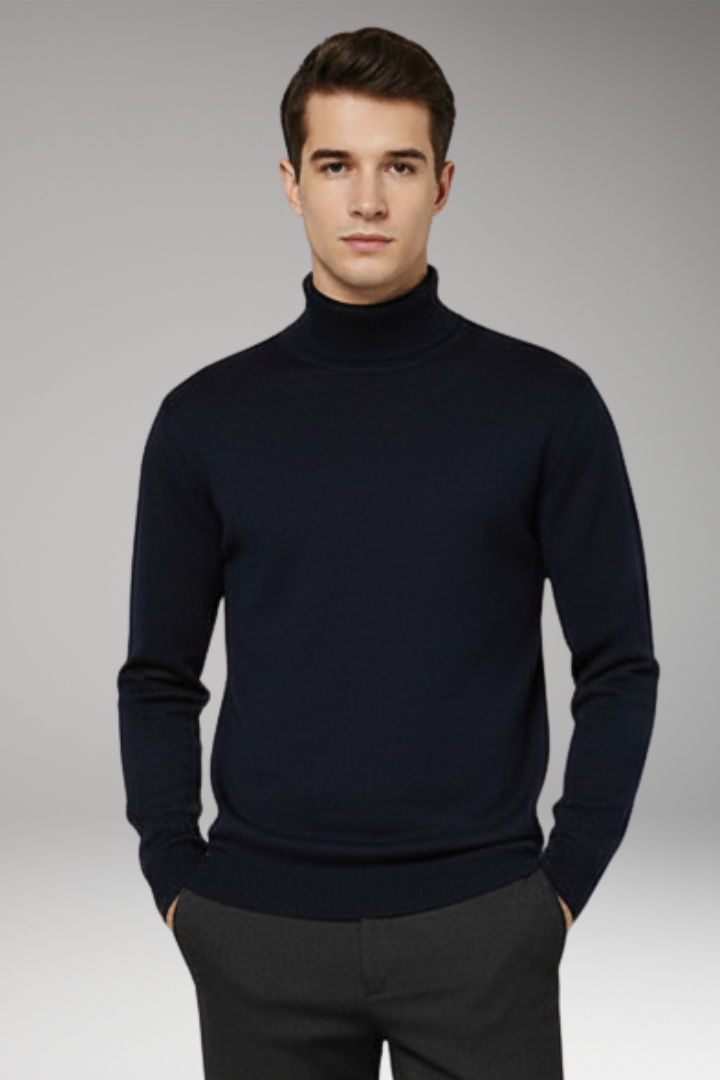 Men’s Turtleneck Jumper with Ribbed Edges and Plain Surface
