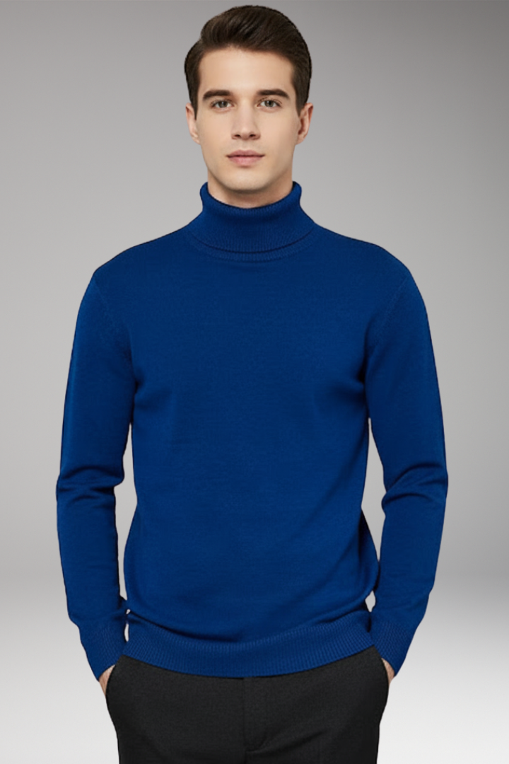 Men’s Turtleneck Jumper with Ribbed Edges and Plain Surface