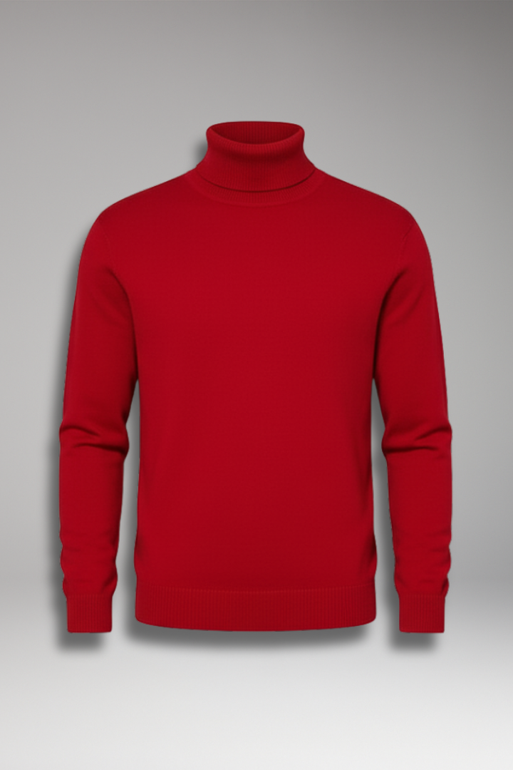 Men’s Turtleneck Jumper with Ribbed Edges and Plain Surface