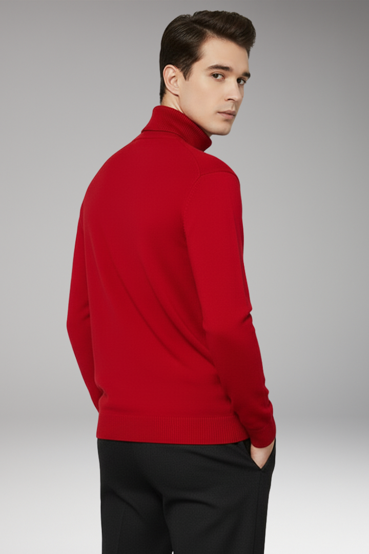 Men’s Turtleneck Jumper with Ribbed Edges and Plain Surface