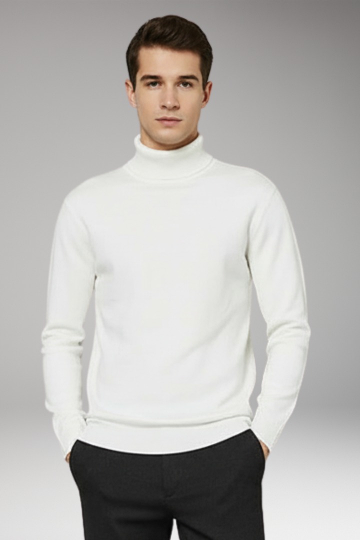 Men’s Turtleneck Jumper with Ribbed Edges and Plain Surface