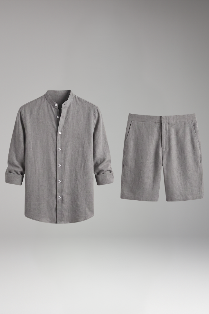 Men’s Two-Piece Set with Button-Up Shirt and Relaxed Fit Shorts