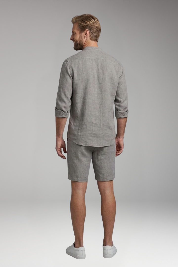 Men’s Two-Piece Set with Button-Up Shirt and Relaxed Fit Shorts