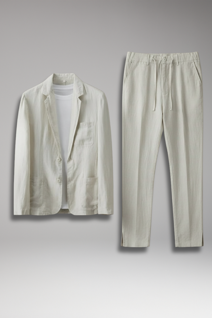 Men’s Two-Piece Set with Button Blazer and Elastic Trousers