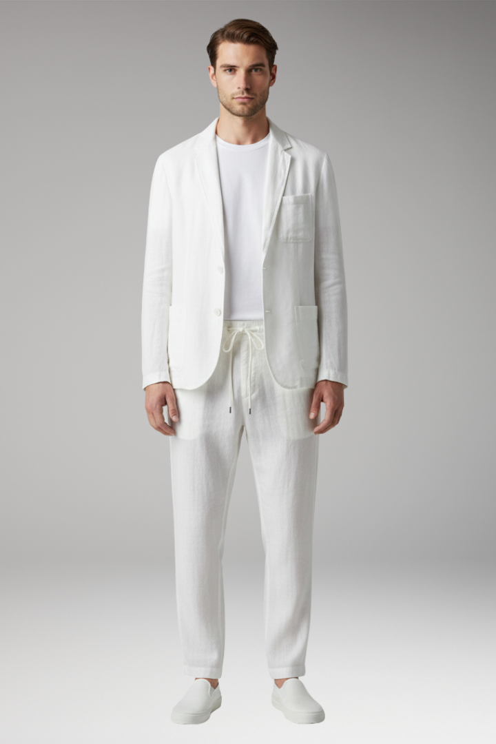 Men’s Two-Piece Set with Button Blazer and Elastic Trousers