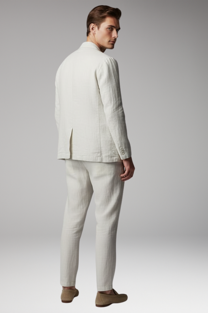 Men’s Two-Piece Set with Button Blazer and Elastic Trousers